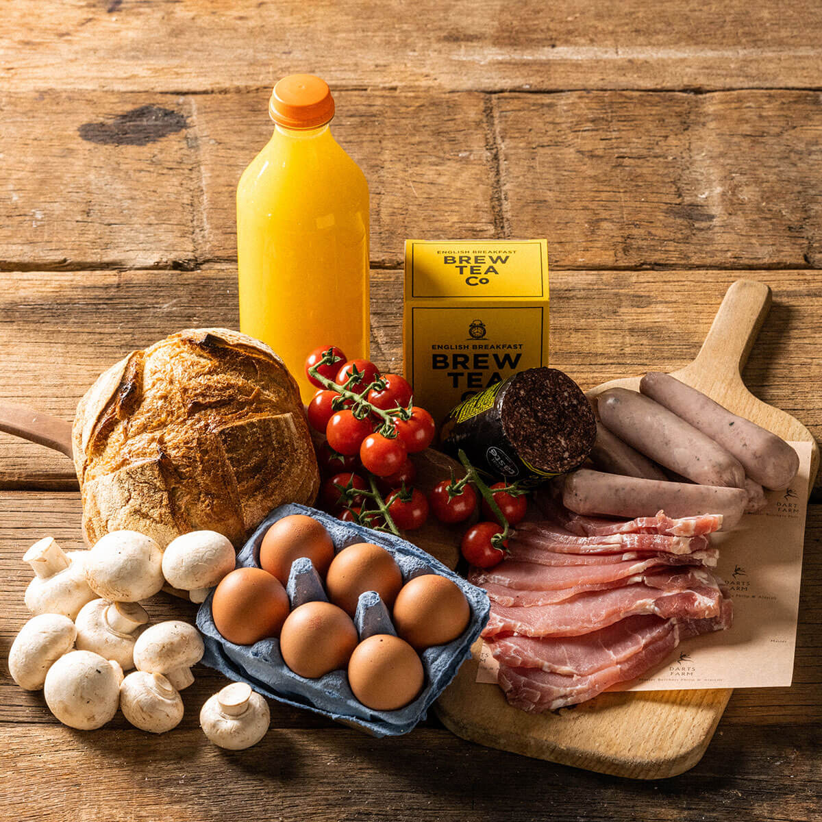 A breakfast pack for four with eggs, bacon, sausages, A stottie cake*, jam & butter