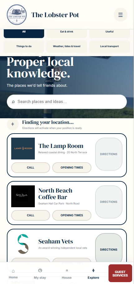 Guest App stay timeline showing booking milestones