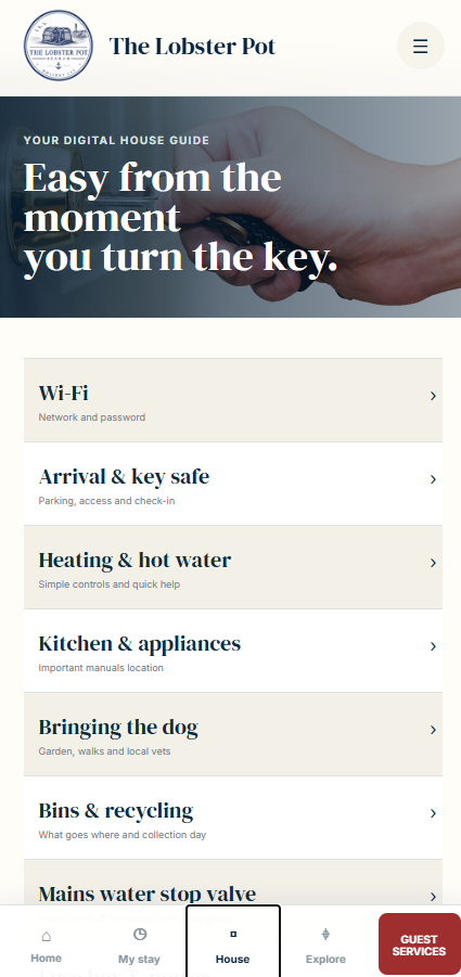 Guest App stay timeline showing booking milestones