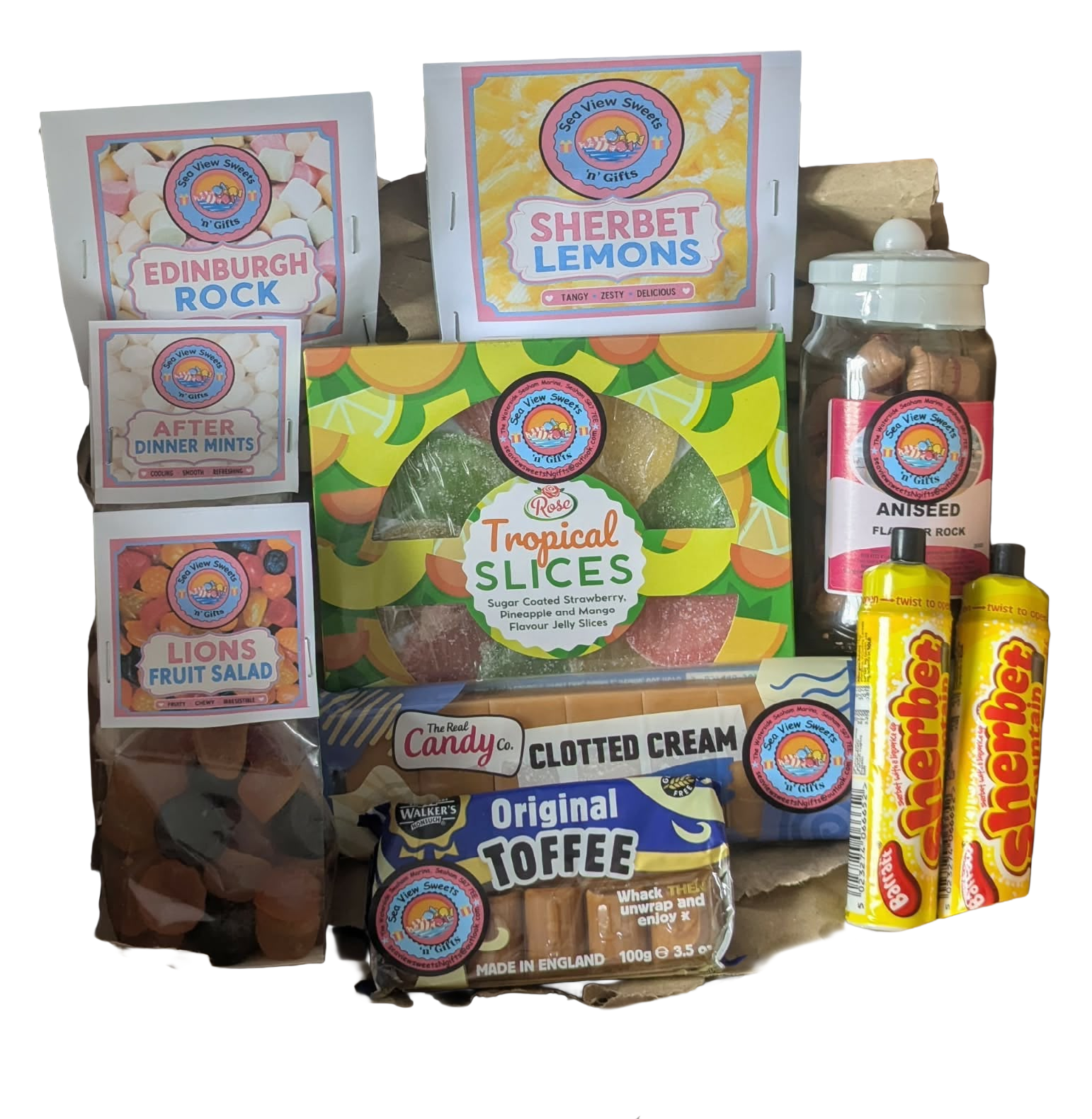 A large hamper filled with sweets for adults